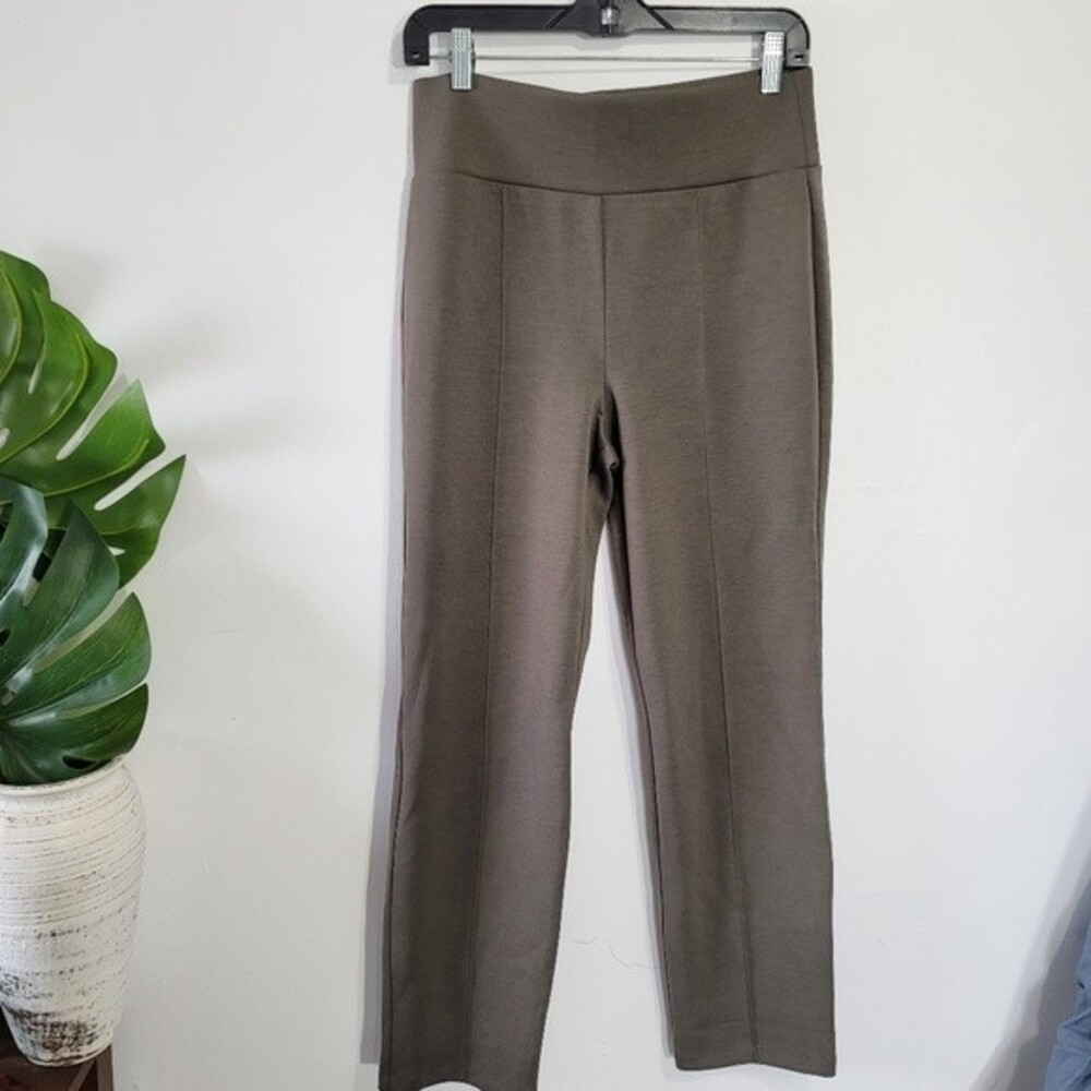 Lou & Grey Pintucked Ponte Leggings Wide Waistband Straight Legs size M